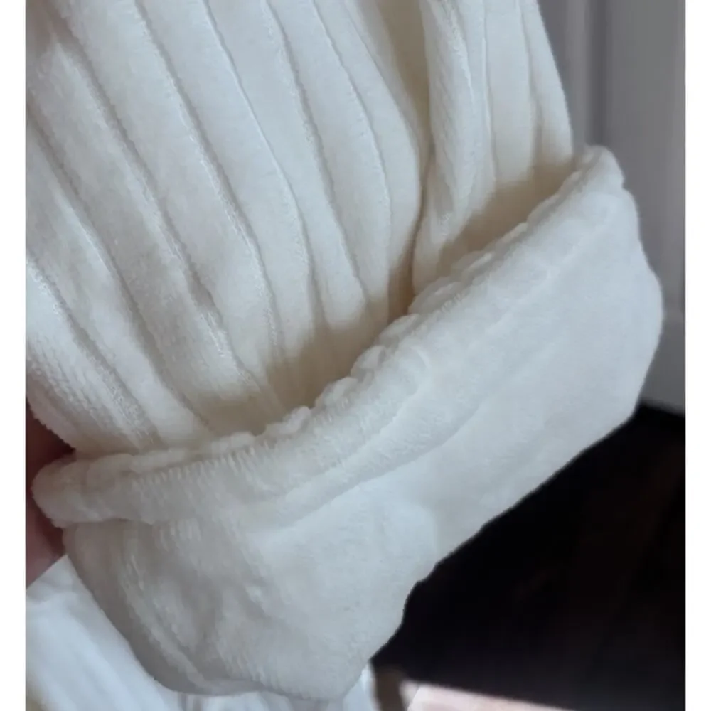 LAURA ASHLEY Robe Ivory Ribbed Belted Fluffy Long Sleeve OSFM 100% Cotton